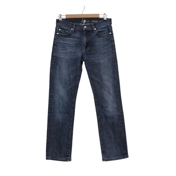 7 For All Mankind Jeans Size 30 Slimmy Straight Leg Dark Wash Mid Rise Denim - Picture 1 of 10